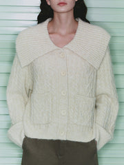Button Up Cable Knit Collared Cardigan