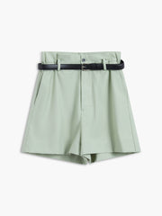 Button Belted Pleated Shorts