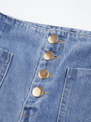 Knöchellange Jeans aus Denim mit Knöpfen und weitem Bein