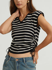 Gestreiftes Oberteil mit Flügelärmeln und Kordelzug