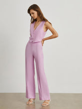 Pantalones anchos de lino y algodón con estampado de flores de cerezo