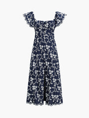 Midikleid mit Flügelärmeln und Blumenstickerei