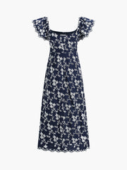 Midikleid mit Flügelärmeln und Blumenstickerei