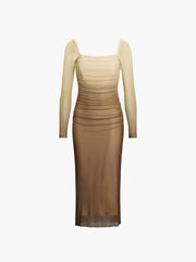 Cappuccino Ombre Mesh Langarm Langes Kleid