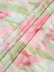 Cherry Blossom Floral Mesh Tube Midi Dress