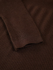 Karamellfarbenes, langärmliges Midi-Sweatshirtkleid mit Wickeldesign