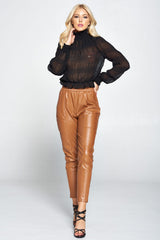 Plissierte Chiffonbluse mit Stehkragen