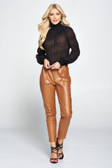 Plissierte Chiffonbluse mit Stehkragen