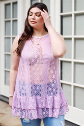 Plus Ärmelloses Maxi-Top mit transparenter Spitze und Rüschensaum