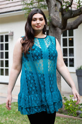 Plus Ärmelloses Maxi-Top mit transparenter Spitze und Rüschensaum