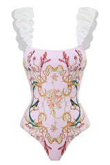 Einteiliger Badeanzug mit hoher Taille und rosa Aufdruck