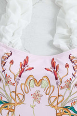 Einteiliger Badeanzug mit hoher Taille und rosa Aufdruck