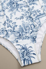 Blau bedruckter Badeanzug mit hoher Taille