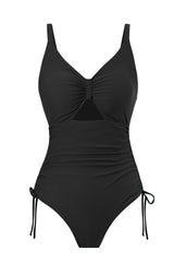 One Piece High Waist Black Swimwear with Keyhole
