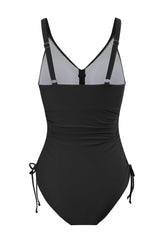 One Piece High Waist Black Swimwear with Keyhole