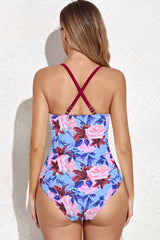 Einteiliger Badeanzug mit Neckholder und hoher Taille in Burgunderrot