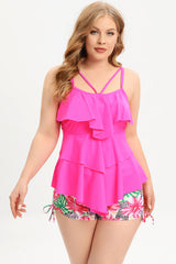 Two Piece Black Plus Size Swimsuit with Boxer