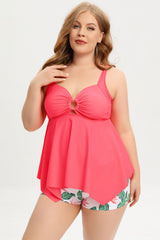 Two Piece Peacock Green Plus Size Swimwear with Boxer