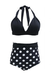 Schwarze Neckholder-Bademode mit Punkten