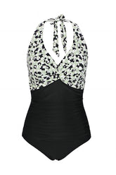 Einteiliger Badeanzug mit Neckholder und Print