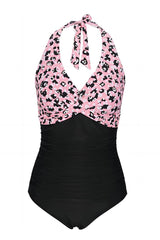 Einteiliger Badeanzug mit Neckholder und Print