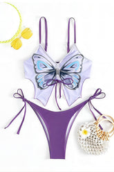 Bikini con estampado de mariposas moradas