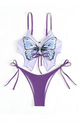 Bikini con estampado de mariposas moradas