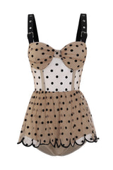 Einteilige Bademode mit Punkten in Aprikose