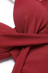 Halter Neck One Piece High Waist Red Swimwear with Cloak