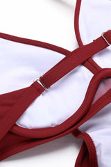 Halter Neck One Piece High Waist Red Swimwear with Cloak