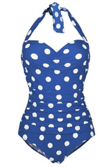 Halter Neck Polka Dots Red One Piece Swimsuit