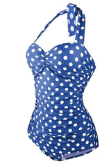 Halter Neck Polka Dots Red One Piece Swimsuit