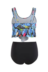 Two Piece Grey Printed Tankini Swimsuits