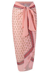 Halter Neck One Piece Pink Swimwear with Beach Skirt