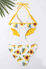 Neckholder-Badeanzug in Gelb mit Rüschen