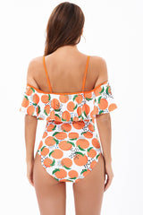 Orange Bademode mit Cold Shoulder Print und hoher Taille