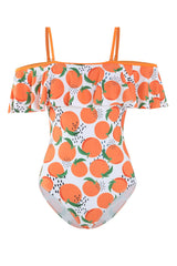 Orange Bademode mit Cold Shoulder Print und hoher Taille