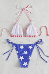 Red Stripes Stars Printed Halter Bikinis Swimsuits