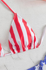 Red Stripes Stars Printed Halter Bikinis Swimsuits