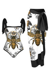 Schwarzer Strandrock-Print Boho Einteiler Cover Ups Badeanzüge