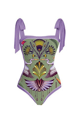 Purple Beach Skirt Printed Boho One-Piece Cover Ups Swimsuits