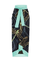 Grüner Strandrock mit Libellen-Print im Boho-Stil, einteiliger Badeanzug