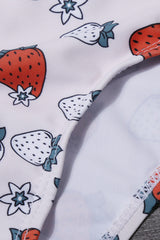 White Printed One Piece Swimsuits with Strawberries