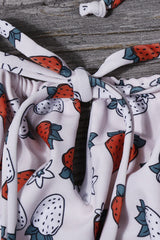 White Printed One Piece Swimsuits with Strawberries