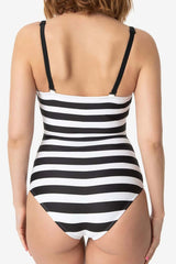Schwarz gestreifter Badeanzug