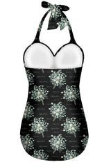 Schwarzer, einteiliger Neckholder-Badeanzug