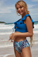 Two Pieces Blue and Leaves Swimsuit