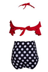 Red and Polka Dots Two Pieces Swimsuit with Ruffles