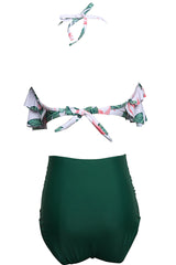 Green Halter Leaves Two Pieces Bikini