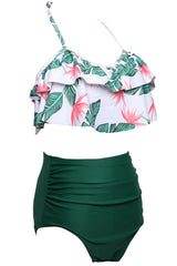 Green Halter Leaves Two Pieces Bikini